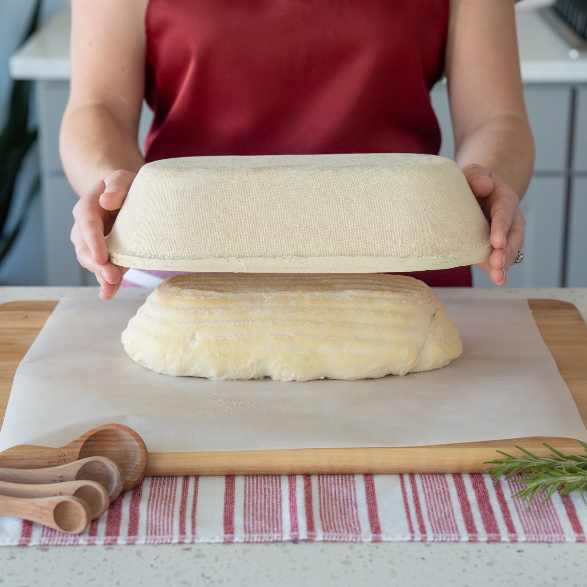 Proofed dough released from Bulka banneton