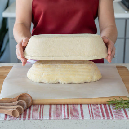 Proofed dough released from Bulka banneton